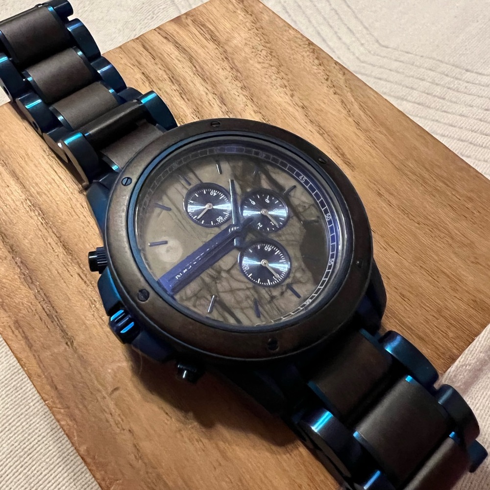 Men's Black and Blue Chronograph Watch